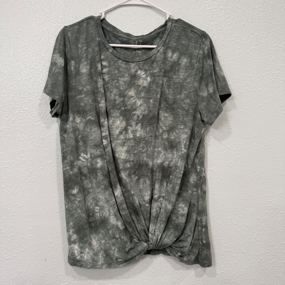 24/7 by Maurices Womens XL Green Tie Dye Front Knot Short Sleeve T-Shirt Top